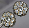 ANTIQUE LARGE 12.9 DIAMOND & AAA AQUAMARINE 14K YELLOW GOLD SILVER STUD EARRINGS
