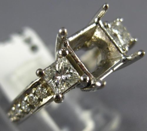 .89CT DIAMOND 14KT WHITE GOLD PRINCESS 3 STONE SEMI MOUNT ENGAGEMENT RING #18636