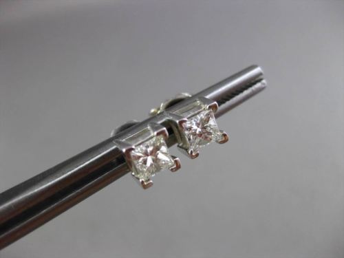ESTATE LARGE 1.0CT PRINCESS DIAMOND 14KT WHITE GOLD STUD EARRINGS 5mm #23819
