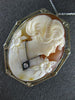 ANTIQUE LARGE .07CT DIAMOND CLASSIC LADY FLOWER CAMEO PIN PENDANT #21437