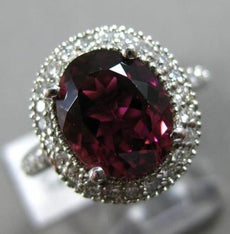 ESTATE WIDE 4.38CT DIAMOND & PINK TOURMALINE 14K WHITE GOLD HALO ENGAGEMENT RING