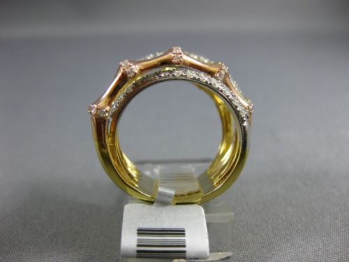 ESTATE LARGE 1.42CT DIAMOND 14KT WHITE YELLOW & ROSE GOLD MULTI ROW BAMBOO RING