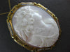 ANTIQUE LARGE PEARL & SAPPHIRE 14K YELLOW GOLD SHELL CAMEO PIN PENDANT #19939