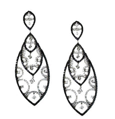 ESTATE 3.90CT WHITE & BLACK DIAMOND 14K WHITE GOLD 3D TEAR DROP HANGING EARRINGS