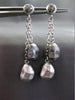 ESTATE LONG .12CT DIAMOND 14K WHITE & BLACK GOLD 3D HAMMER LOOK HANGING EARRINGS