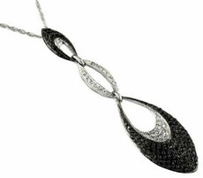 1.02CT WHITE & BLACK DIAMOND 14KT WHITE GOLD TEAR DROP JOURNEY FLOATING PENDANT