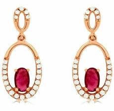 ESTATE .65CT DIAMOND & AAA RUBY 14KT ROSE GOLD 3D OVAL CLASSIC HANGING EARRINGS