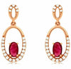 ESTATE .65CT DIAMOND & AAA RUBY 14KT ROSE GOLD 3D OVAL CLASSIC HANGING EARRINGS