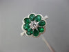 ESTATE 1.14CT DIAMOND & AAA EMERALD 18KT WHITE GOLD 3D FLOWER MILGRAIN LOVE RING