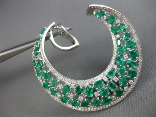 ESTATE EXTRA LARGE 15.46CT DIAMOND & AAA EMERALD 18K WHITE GOLD HANGING EARRINGS