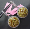 ESTATE GIA LARGE 2.94CT WHITE & INTENSE YELLOW DIAMOND 18KT 2 TONE GOLD EARRINGS