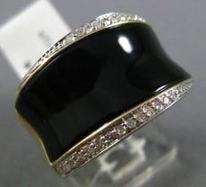 ESTATE WIDE .18CT DIAMOND & AAA ONYX 14KT WHITE & YELLOW GOLD 3D CONCAVE RING