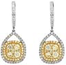 ESTATE LARGE 1.82CT WHITE & FANCY YELLOW DIAMOND 14KT WHITE GOLD SQUARE EARRINGS