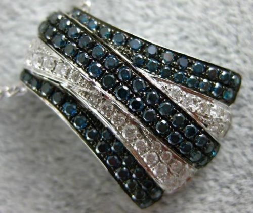Triangular Blue Diamonds ESTATE 1.06CT WHITE & BLUE DIAMOND 18K WHITE GOLD CRISS CROSS TRIANGUL ...