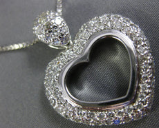 ANTIQUE 2.20CT DIAMOND 18KT WHITE GOLD 3D CLASSIC OPEN HEART PAVE PENDANT #1082