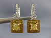 ESTATE LARGE 2.62CT WHITE & FANCY YELLOW DIAMOND 18K 2 TONE GOLD SQUARE EARRINGS