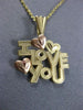 ESTATE 14KT YELLOW & ROSE GOLD I LOVE YOU HEART FLOATING PENDANT & CHAIN #25080
