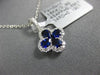 ESTATE .88CT DIAMOND & AAA SAPPHIRE 18K WHITE GOLD 3D CLOVER FLOWER LOVE PENDANT