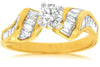 ESTATE 1.28CT DIAMOND 14KT YELLOW GOLD ROUND & BAGUETTE CLASSIC ENGAGEMENT RING