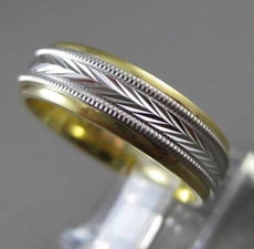 ESTATE 18K WHITE & YELLOW GOLD DIAMOND CUT MILGRAIN WEDDING BAND RING 6mm #23182