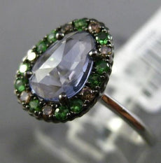 ANTIQUE .24CT DIAMOND EMERALD & EXTRA FACET CRYSTAL 14KT WHITE GOLD FLOWER RING