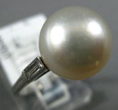 ANTIQUE LARGE .10CT DIAMOND & AAA SOUTH SEA PEARL PLATINUM 3D ENGAGEMENT RING