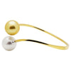 ESTATE WHITE & GOLDEN SOUTH SEA PEARL 18KT YELLOW GOLD 2 STONE BANGLE BRACELET