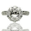 ESTATE LARGE 1.07CT DIAMOND 18KT WHITE GOLD 3D FLOWER SEMI MOUNT ENGAGEMENT RING