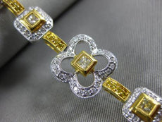 WIDE 2.34 WHITE & FANCY YELLOW DIAMOND 18K 2 TONE GOLD 3D FLOWER TENNIS BRACELET
