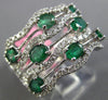 ESTATE WIDE 1.68CT DIAMOND & AAA EMERALD 18KT WHITE GOLD MULTI ROW WAVE FUN RING