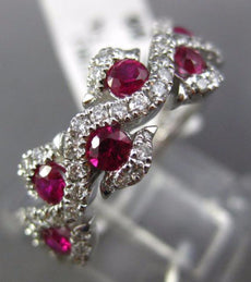ESTATE WIDE 1.01CT DIAMOND & AAA RUBY 14KT WHITE GOLD 3D WAVE ANNIVERSARY RING