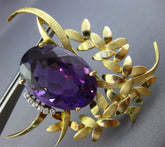 ESTATE EXTRA LARGE 30.20CT DIAMOND & AMETHYST 14KT YELLOW GOLD FLOWER BROOCH PIN