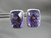 ESTATE LARGE 3.37CT DIAMOND & AMETHYST 14KT WHITE GOLD RECTANGULAR STUD EARRINGS