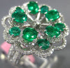 ESTATE LARGE 3.12CT DIAMOND & AAA EMERALD 18KT WHITE GOLD 3D FLOWER LOVE RING