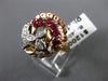 ANTIQUE LARGE .50CT DIAMOND & AAA RUBY 14K WHITE & ROSE GOLD FLOWER RING #25642