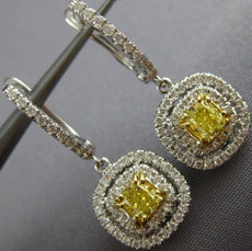 ESTATE 1.31CT WHITE & FANCY YELLOW DIAMOND 18KT 2 TONE GOLD 3D HANGING EARRINGS