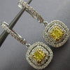 ESTATE 1.31CT WHITE & FANCY YELLOW DIAMOND 18KT 2 TONE GOLD 3D HANGING EARRINGS