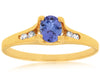 ESTATE .47CT ROUND DIAMOND & AAA OVAL TANZANITE 14KT YELLOW GOLD ENGAGEMENT RING