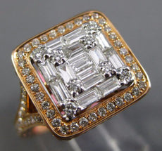 LARGE 1.70CT DIAMOND 18KT ROSE GOLD 3D ROUND & BAGUETTE SQUARE HALO LOVE RING
