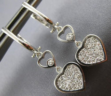 ESTATE .59CT DIAMOND 18KT WHITE GOLD JOURNEY DOUBLE HEART LOVE HANGING EARRINGS