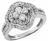 ESTATE 1.10CT DIAMOND 14KT WHITE GOLD CLUSTER FLOWER SQUARE DOUBLE HALO FUN RING