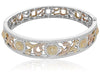 WIDE 2.77CT WHITE PINK & FANCY YELLOW DIAMOND 18K TRI COLOR GOLD BANGLE BRACELET
