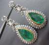 ANTIQUE LARGE 15.20CT OLD MINE DIAMOND & EMERALD 14K TWO TONE GOLD HALO EARRINGS