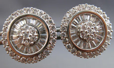 ESTATE LARGE CZ 14KT WHITE GOLD CLASSIC MULTI ROW CLUSTER STUD EARRINGS  #21692