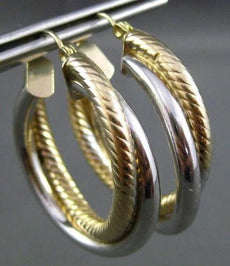 ESTATE 14KT WHITE & YELLOW GOLD 3D ROPE CLASSIC DOUBLE TWISTED HOOP EARRINGS