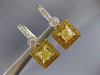 ESTATE LARGE 2.62CT WHITE & FANCY YELLOW DIAMOND 18K 2 TONE GOLD SQUARE EARRINGS