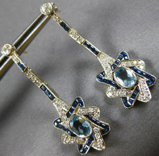 ANTIQUE LARGE 3.43CT DIAMOND AAA SAPPHIRE & AQUAMARINE 18KT YELLOW GOLD EARRINGS