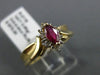 ESTATE .38CT DIAMOND & MARQUISE RUBY 14KT YELLOW GOLD 3D CLUSTER ENGAGEMENT RING