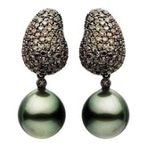 ESTATE LARGE 2.65CT MOCHA DIAMOND & AAA TAHITIAN PEARL 18KT BLACK GOLD EARRINGS