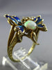 ESTATE LARGE .15CT DIAMOND OPAL & BLUE ENAMEL 14KT YELLOW GOLD 3D BUTTERFLY RING